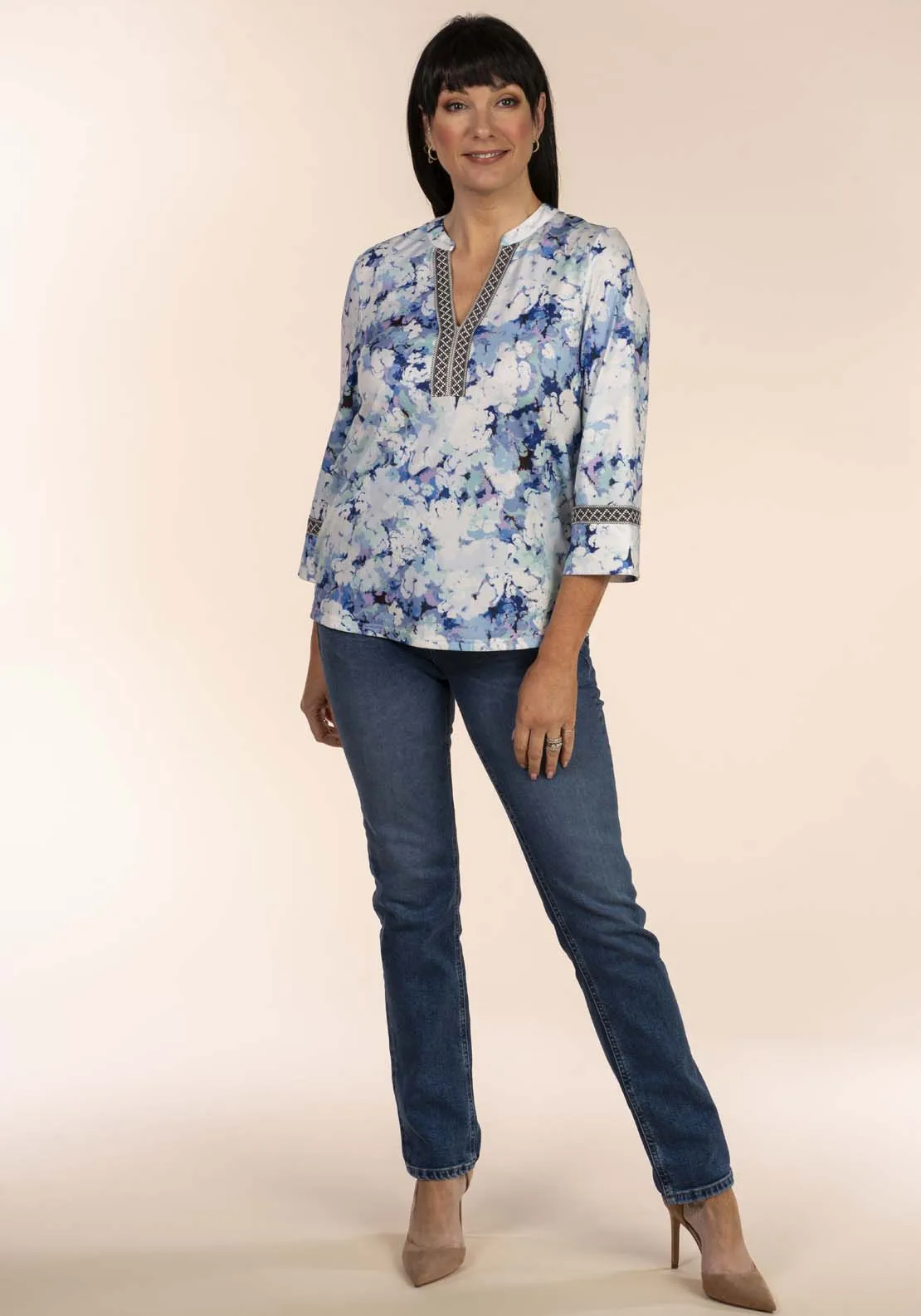 Floral Notch Neck Top - Blue