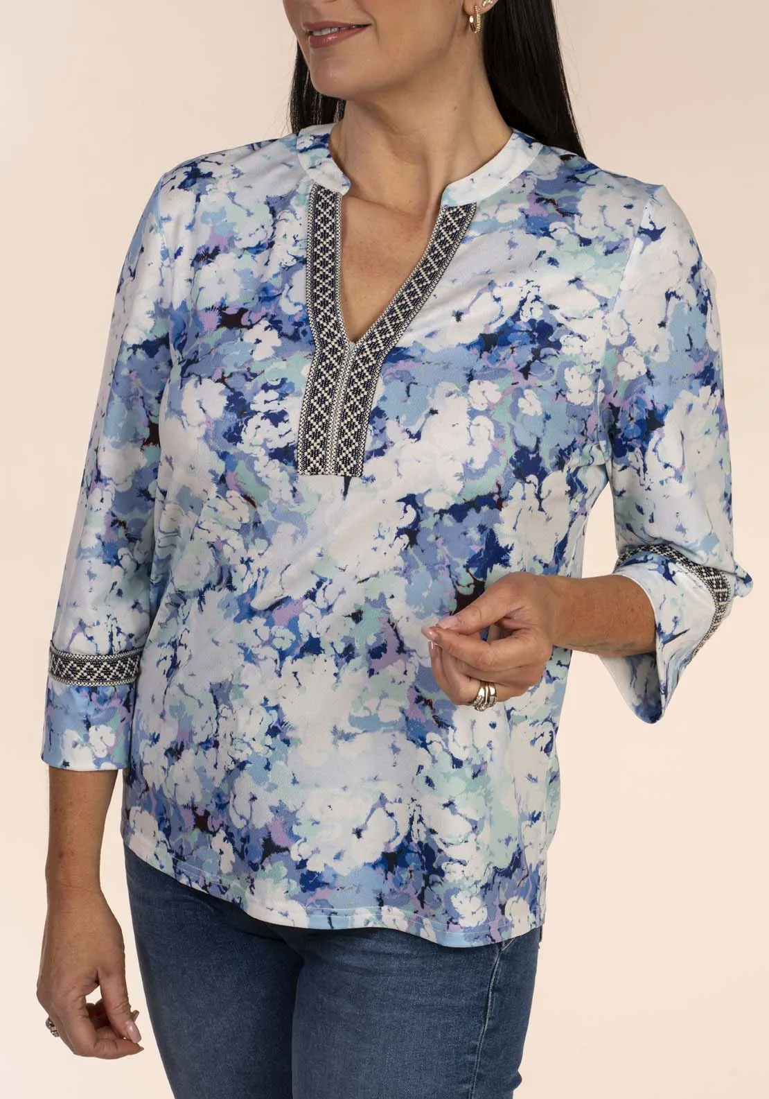 Floral Notch Neck Top - Blue