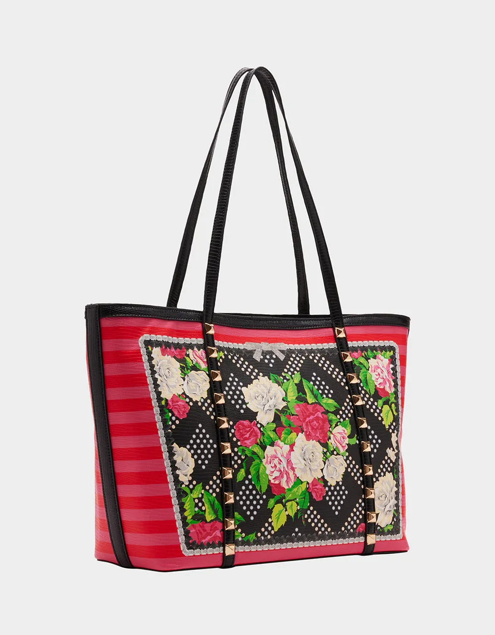 FLORAL STUD TOTE RED FLORAL