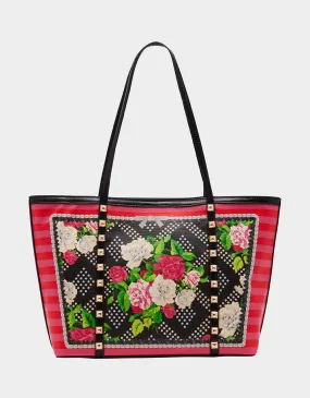 FLORAL STUD TOTE RED FLORAL