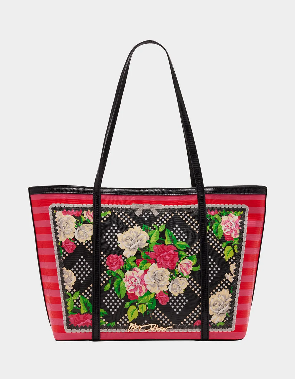 FLORAL STUD TOTE RED FLORAL