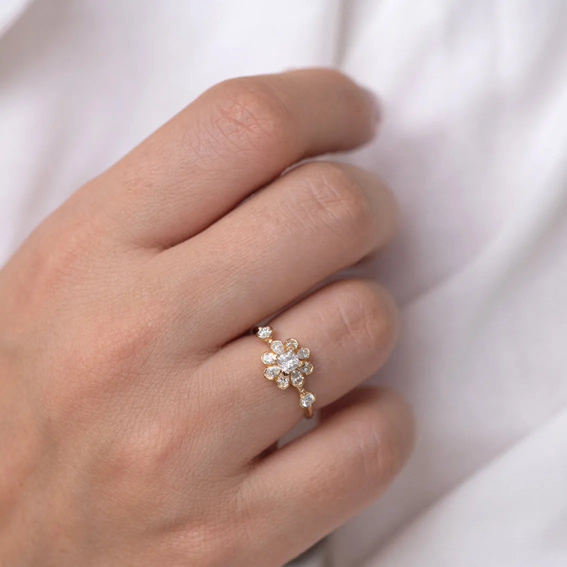 Flower Diamond Engagement Ring