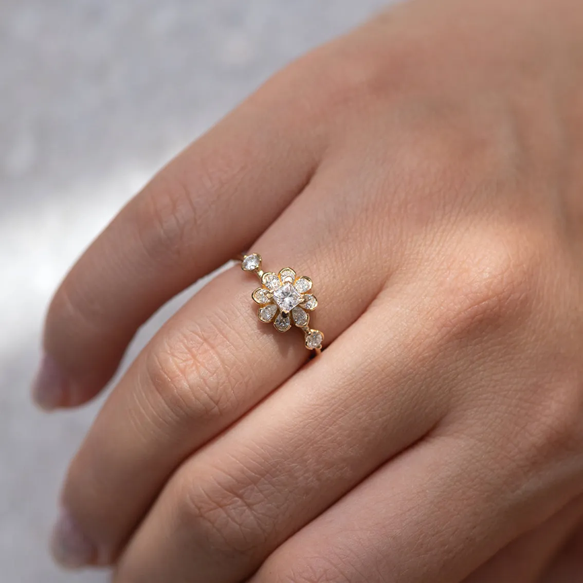 Flower Diamond Engagement Ring