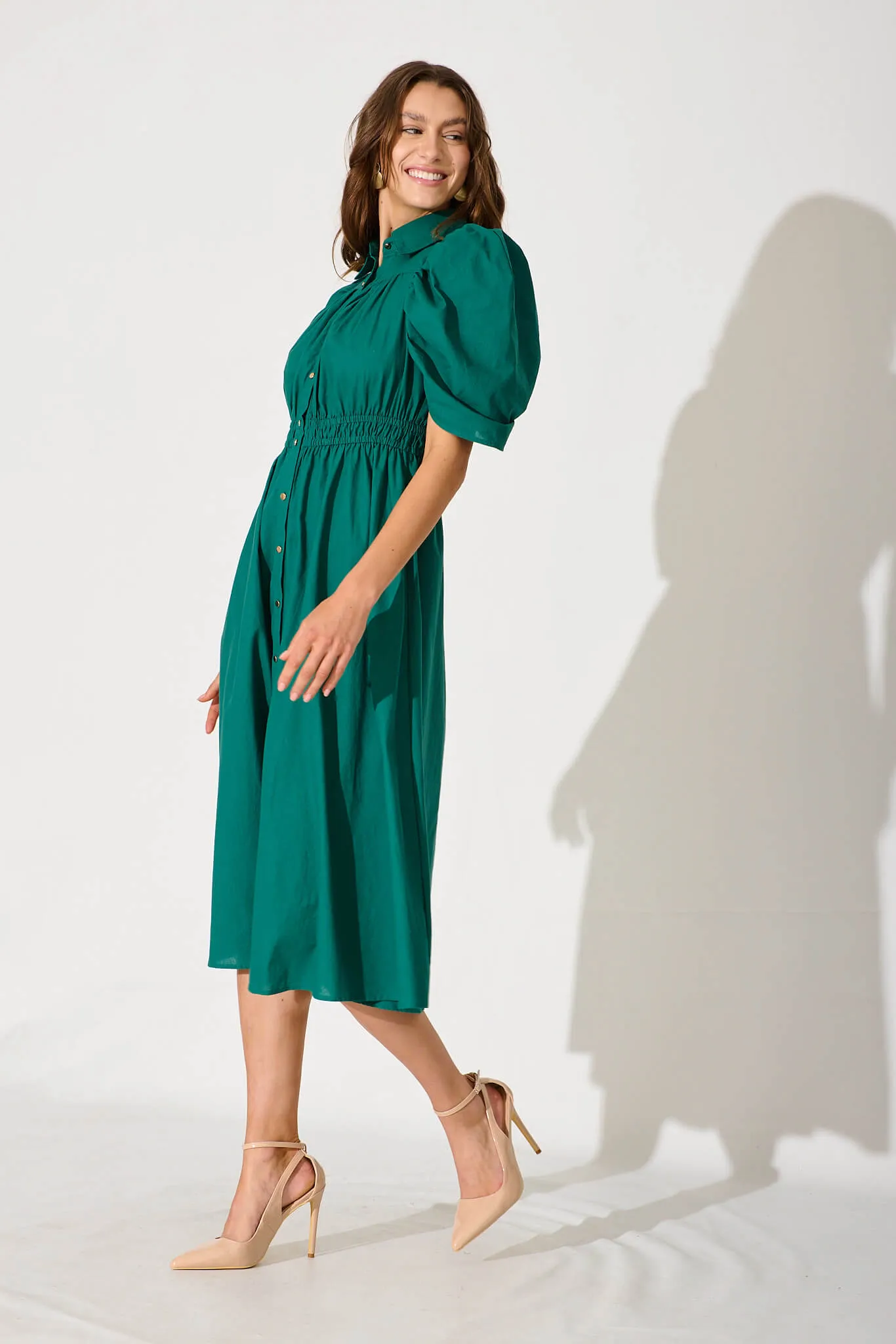 Gemini Midi Shirt Dress In Green Cotton