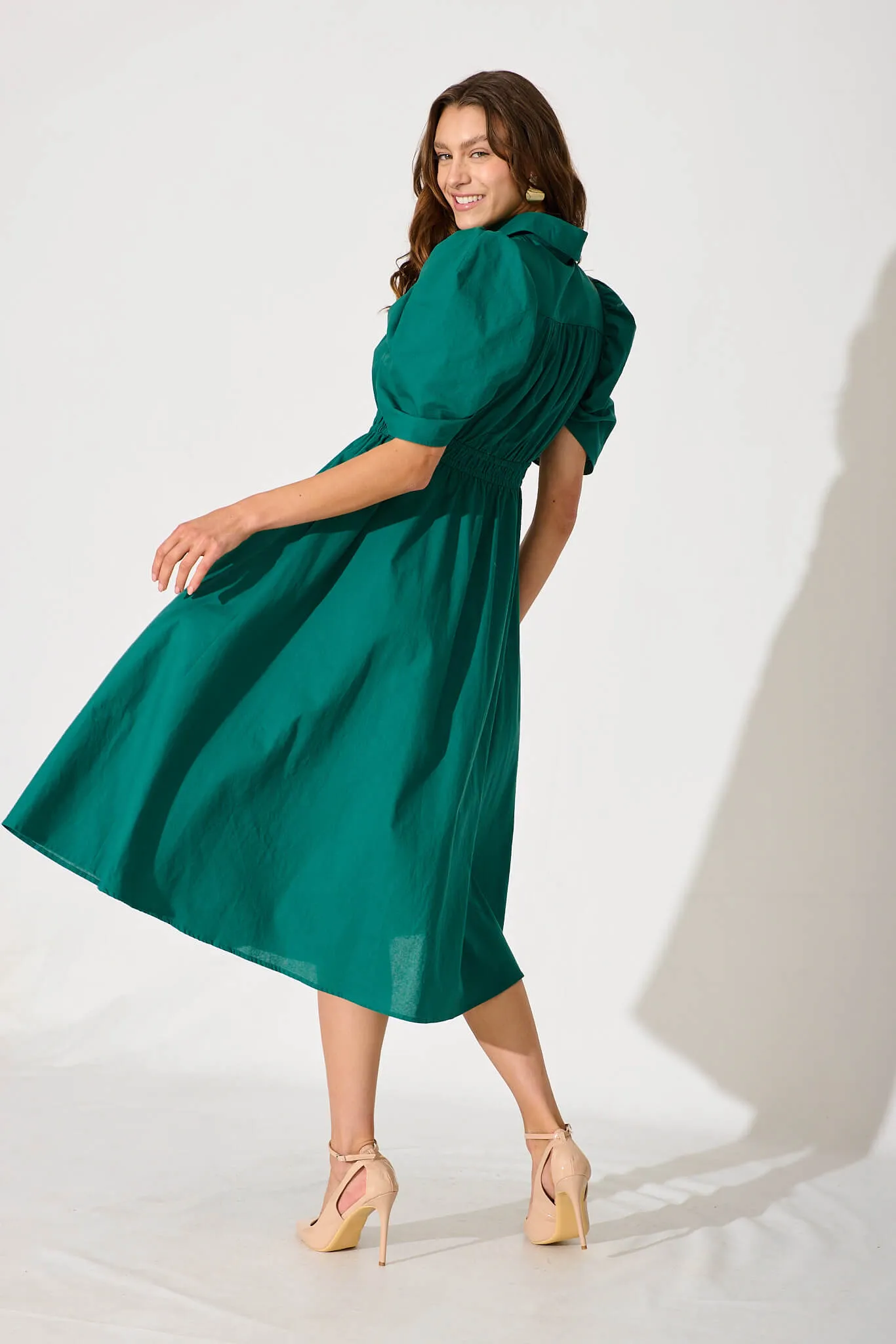 Gemini Midi Shirt Dress In Green Cotton