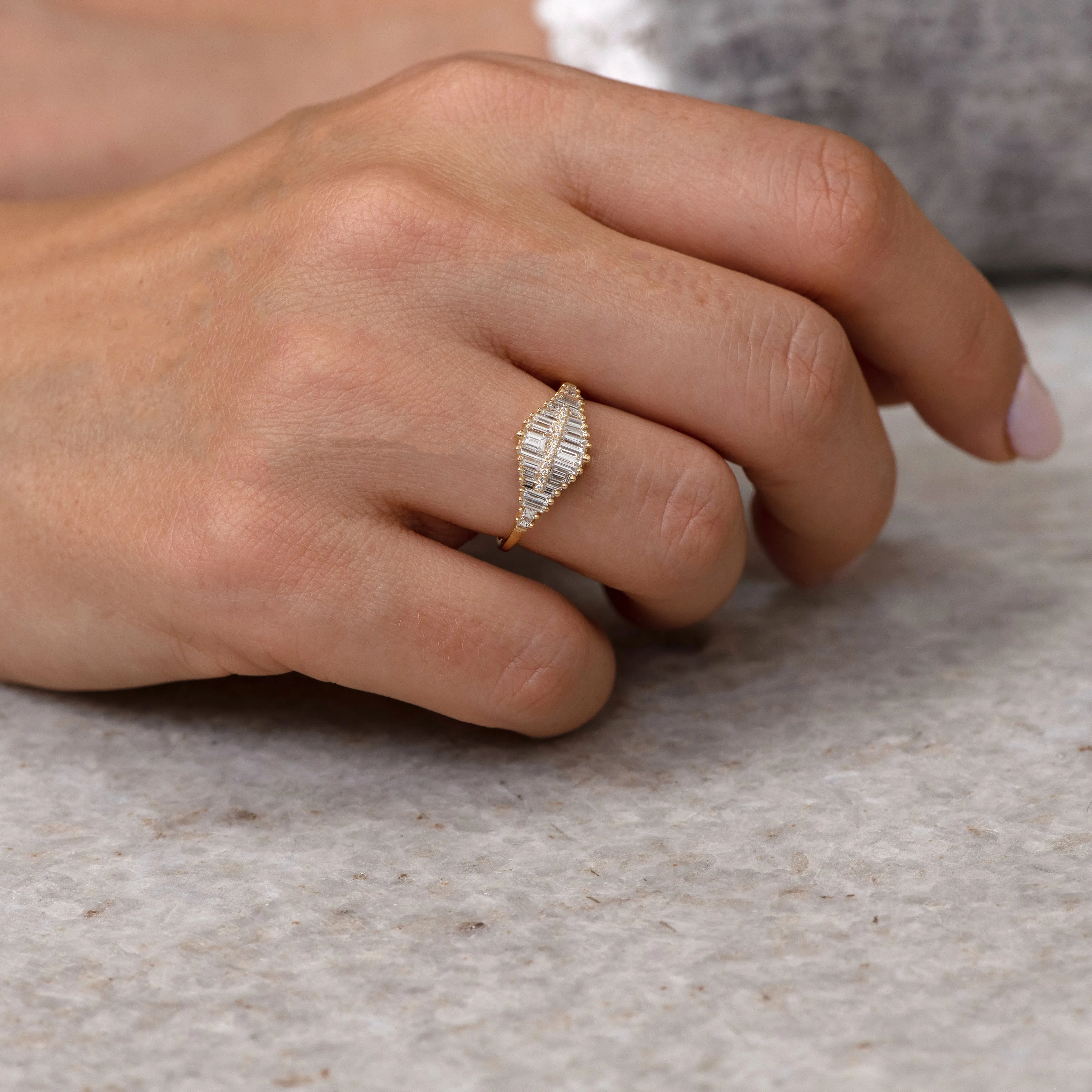 Gradient Diamond Ring with Baguette and Pave Diamonds