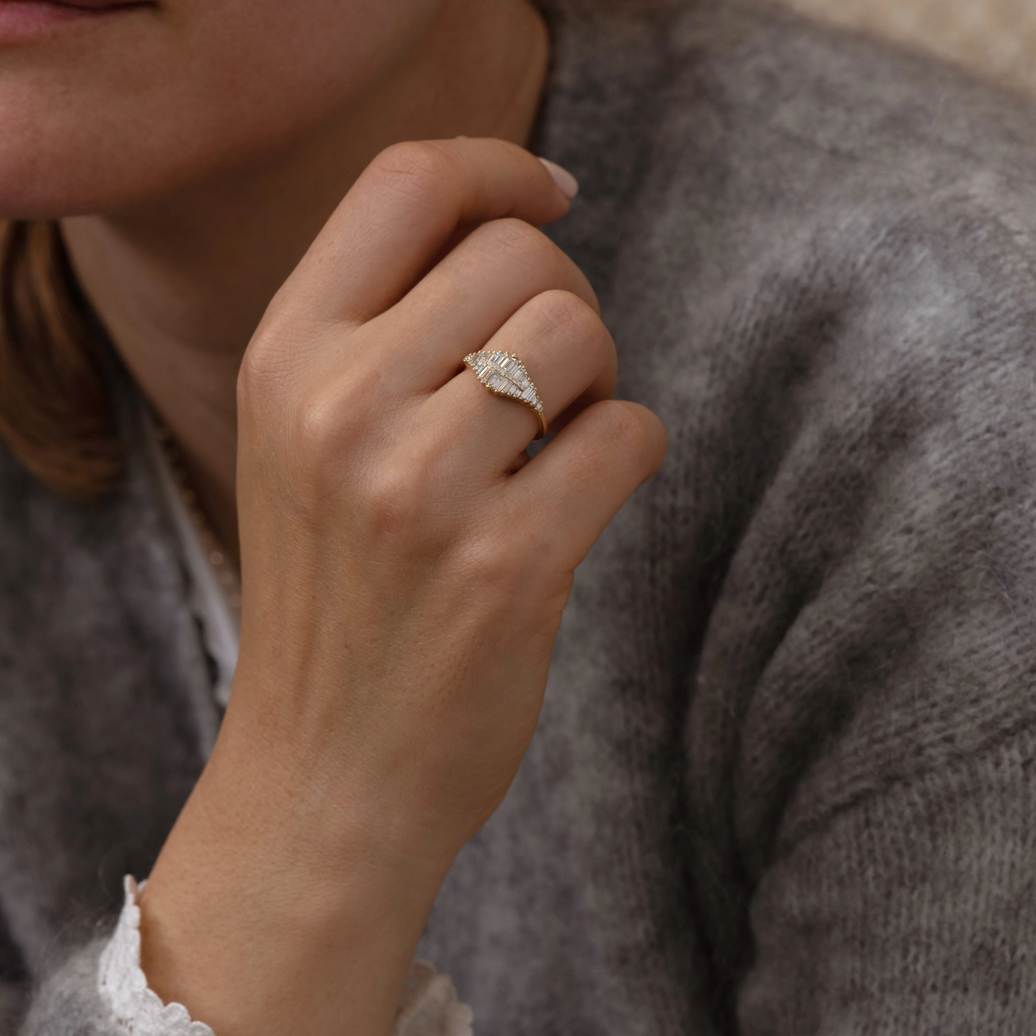 Gradient Diamond Ring with Baguette and Pave Diamonds