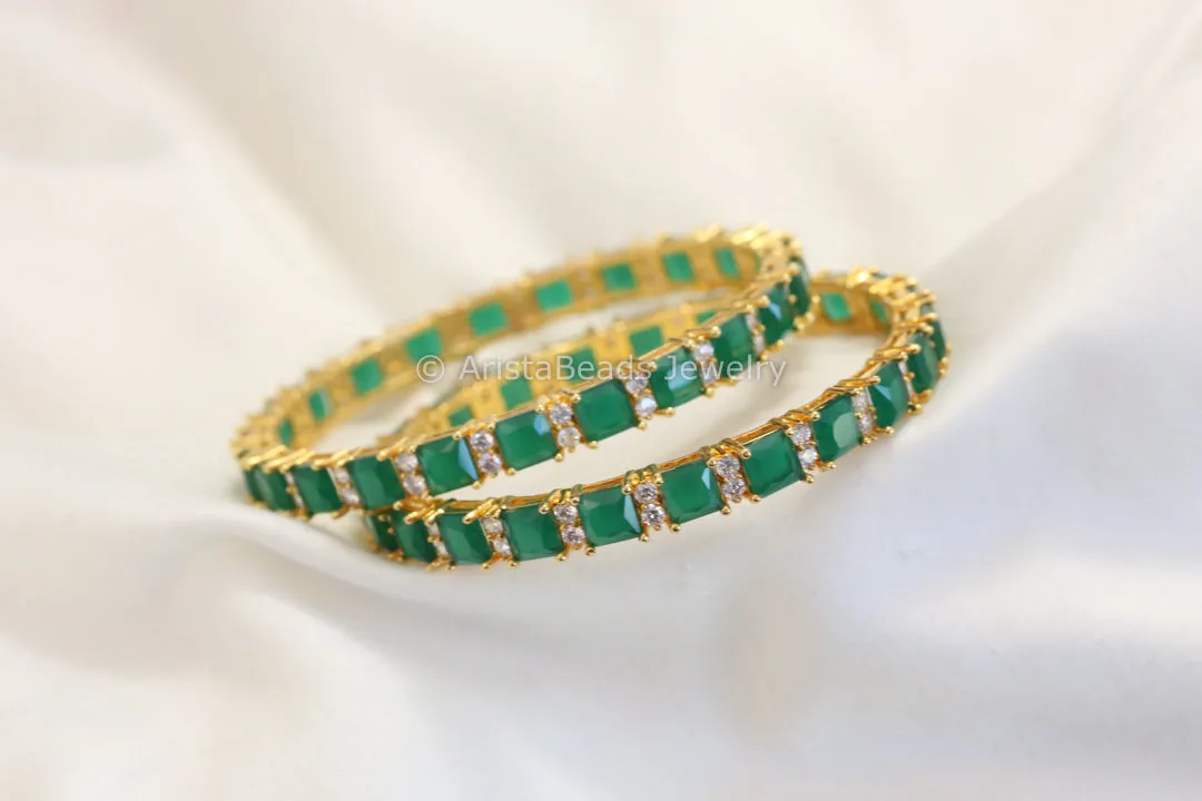 Green CZ Bangle Set  (Set of 2)