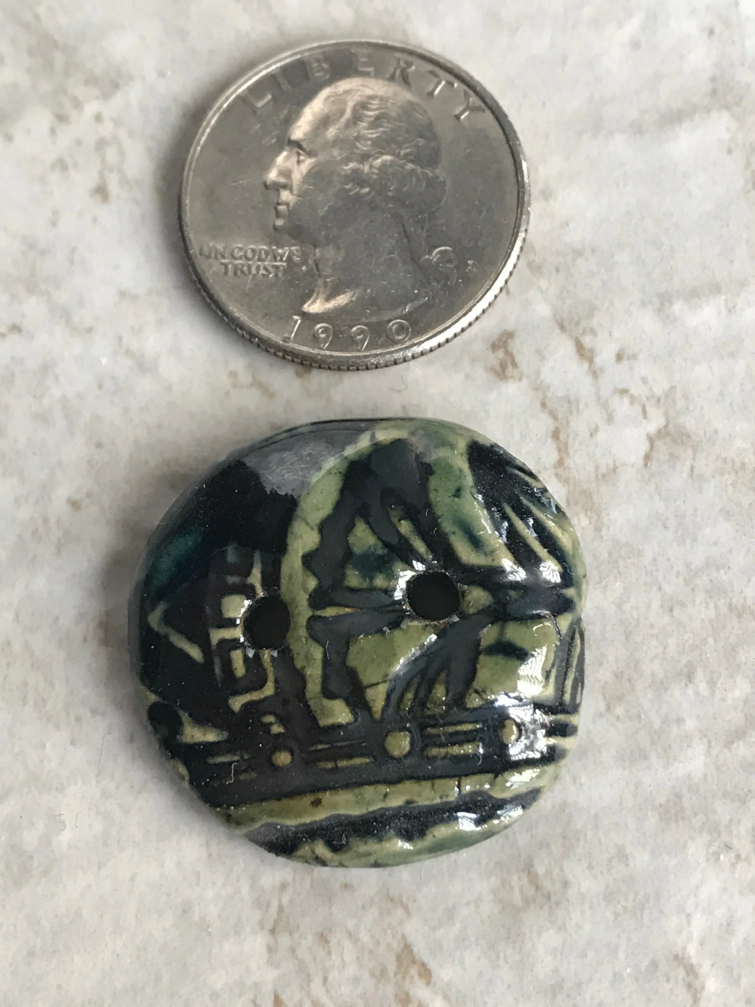 Handmade Emerald Green Button for Sewing or Jewelry Components