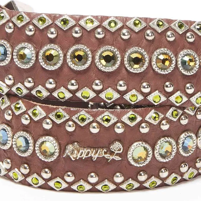 HIGH BELT BIG BUCKLE DECORATED AND WITH SWAROVSKY Woman Brown Green