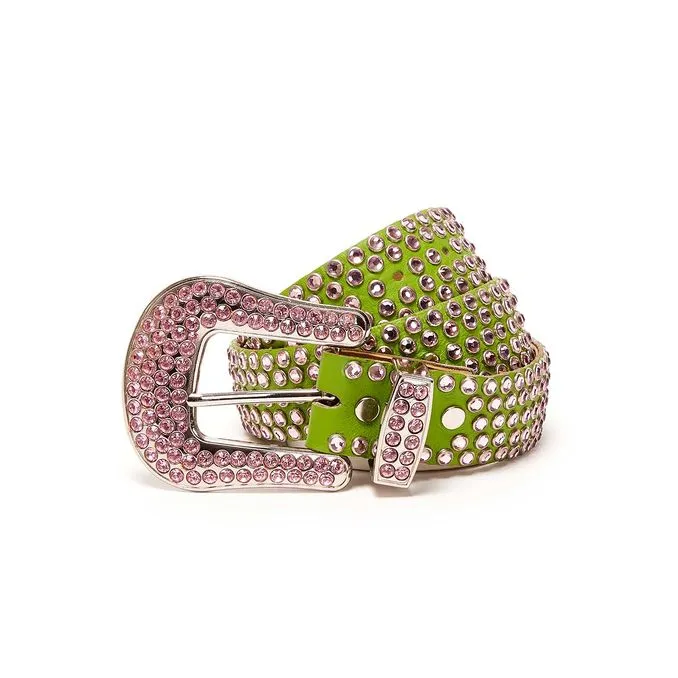 HIGH BELT BIG BUCKLE WITH SWAROVSKY Woman Green Pink