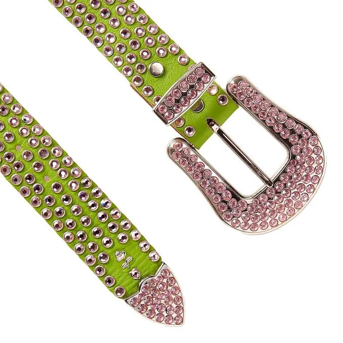 HIGH BELT BIG BUCKLE WITH SWAROVSKY Woman Green Pink