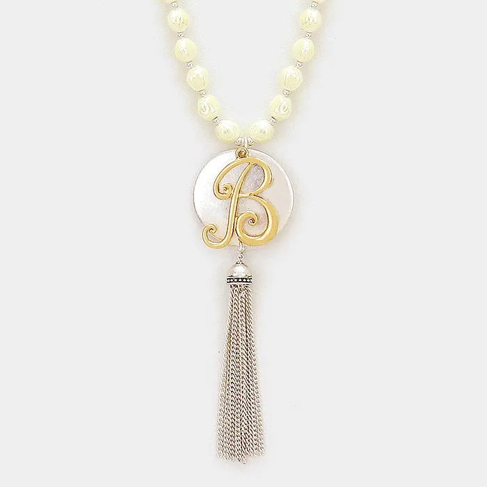 iLLASPARKZ 'B' Monogram tassel long necklace