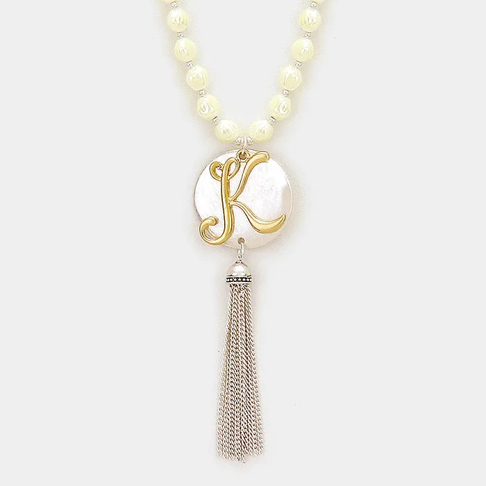 iLLASPARKZ 'K' Monogram tassel long necklace