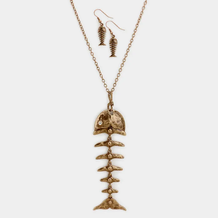 iLLASPARKZ Metal Fishbone Pendant Long Necklace