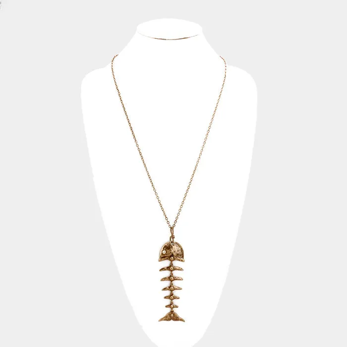 iLLASPARKZ Metal Fishbone Pendant Long Necklace