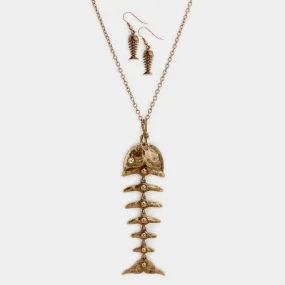 iLLASPARKZ Metal Fishbone Pendant Long Necklace