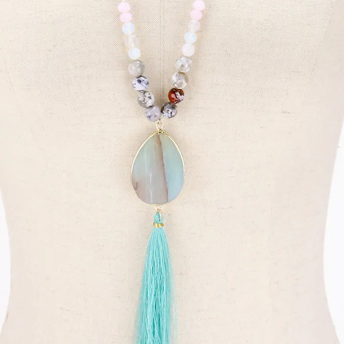 iLLASPARKZ Semi precious stone & tassel drop long necklace