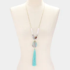 iLLASPARKZ Semi precious stone & tassel drop long necklace