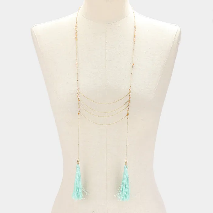 iLLASPARKZ Thin Chain & Bead with Tassel Long Necklace