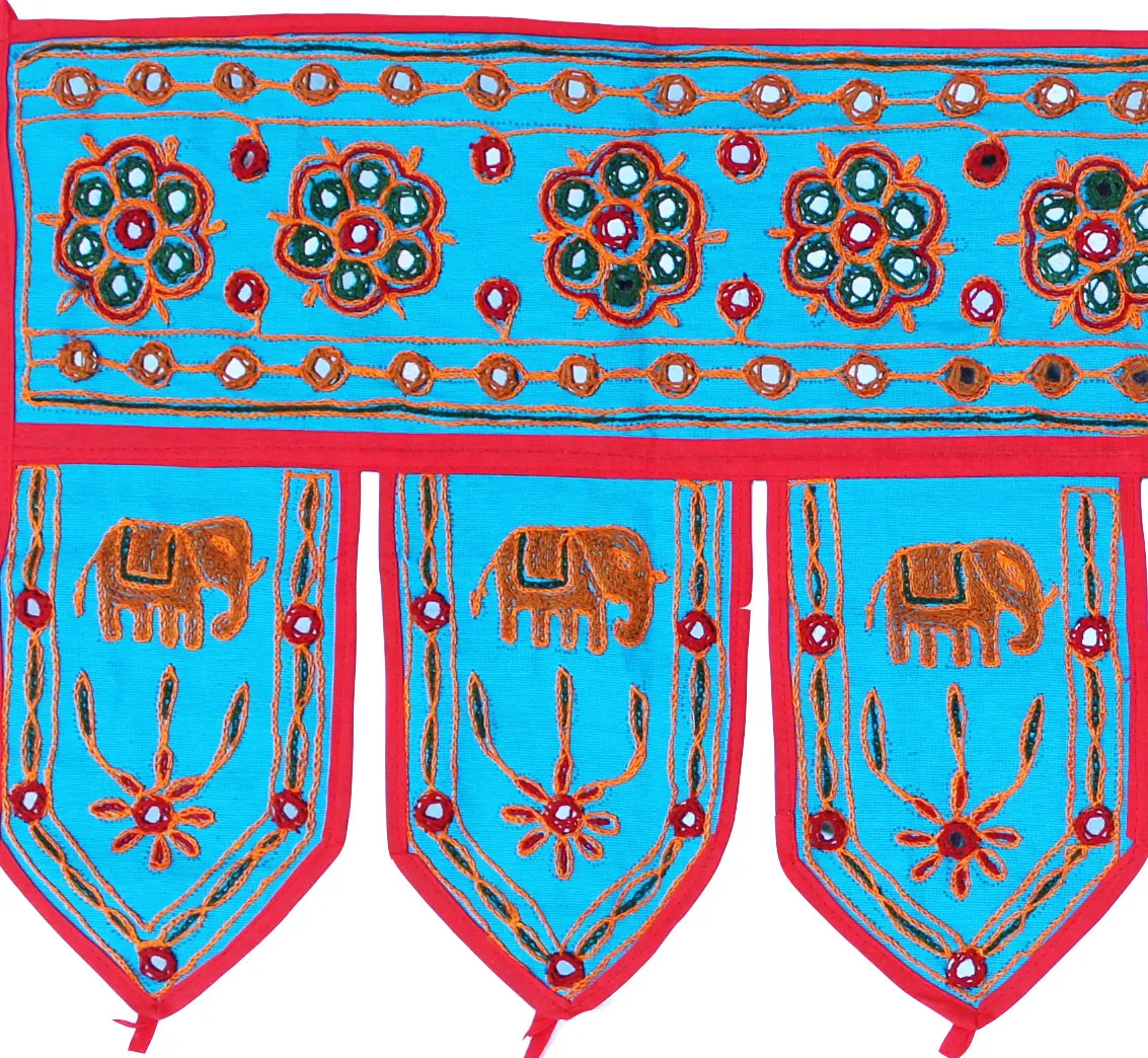 Indian Door Decoration Toran Window Valance Handmade (Blue, 38 x 13.5 inches)