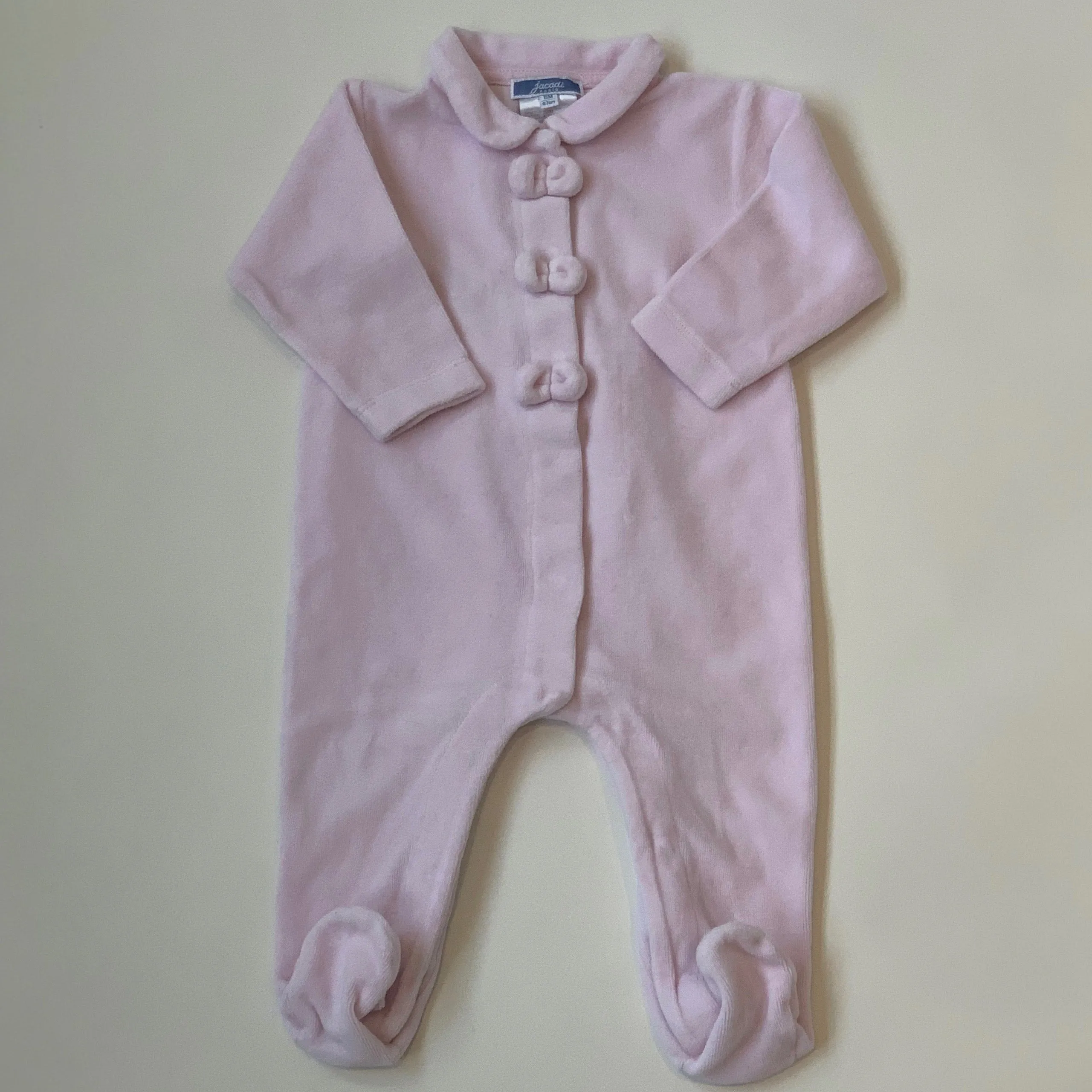 Jacadi Pink Velour All-In-One With Bow Detail: 6 Months