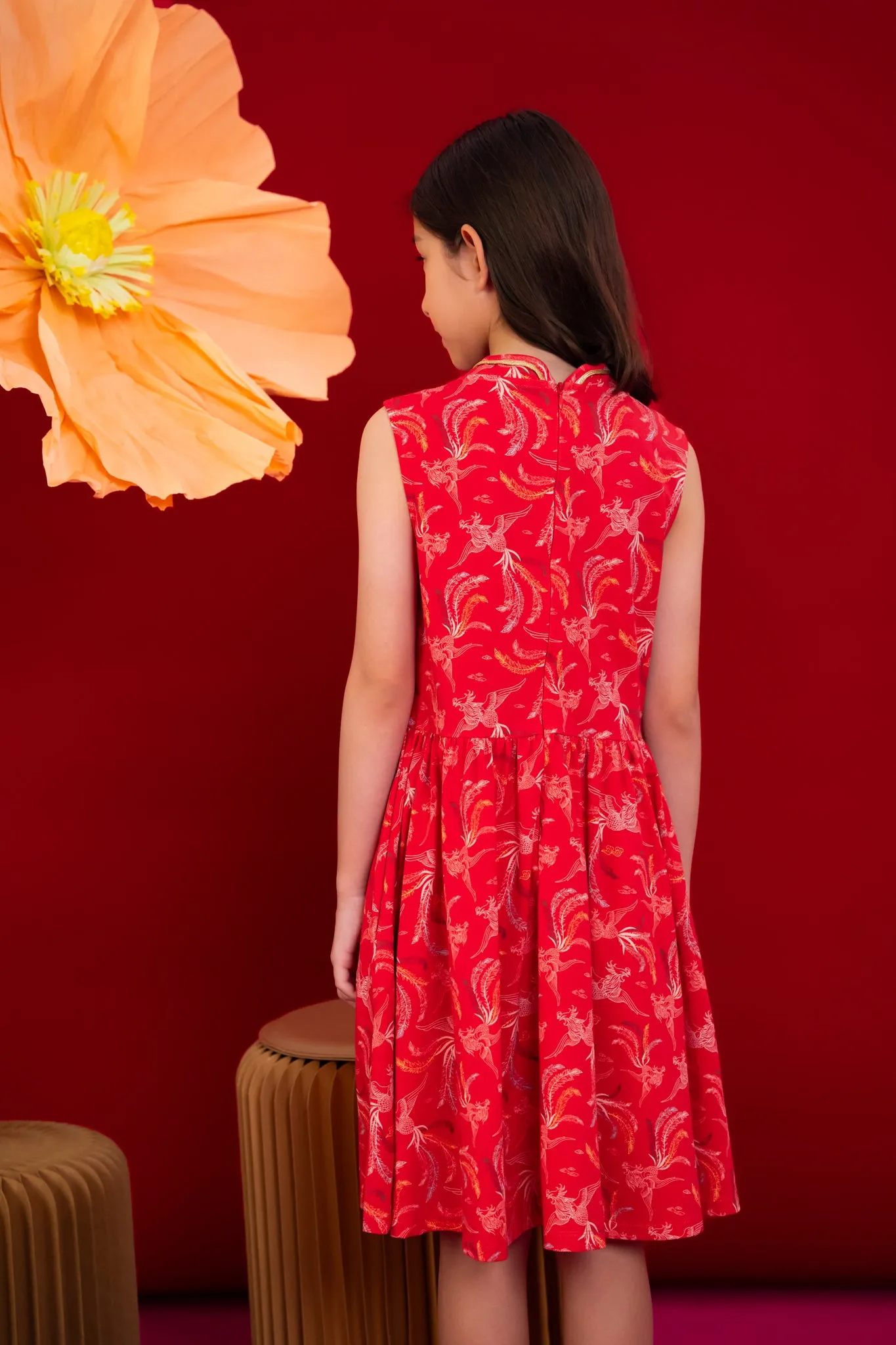 Jersey Luna Cheongsam - Red Phoenix