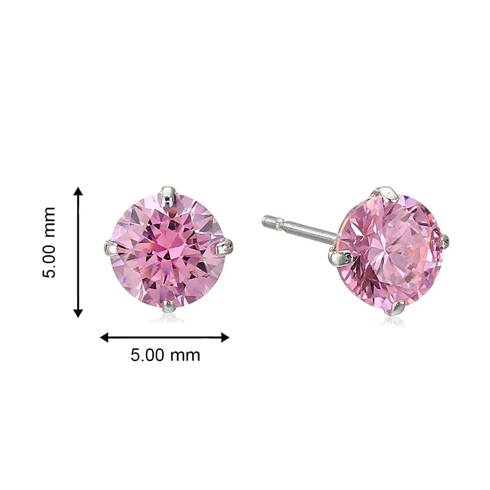 Jewelili 10K White Gold With Pink Cubic Zirconia Stud Earrings