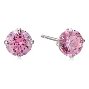 Jewelili 10K White Gold With Pink Cubic Zirconia Stud Earrings