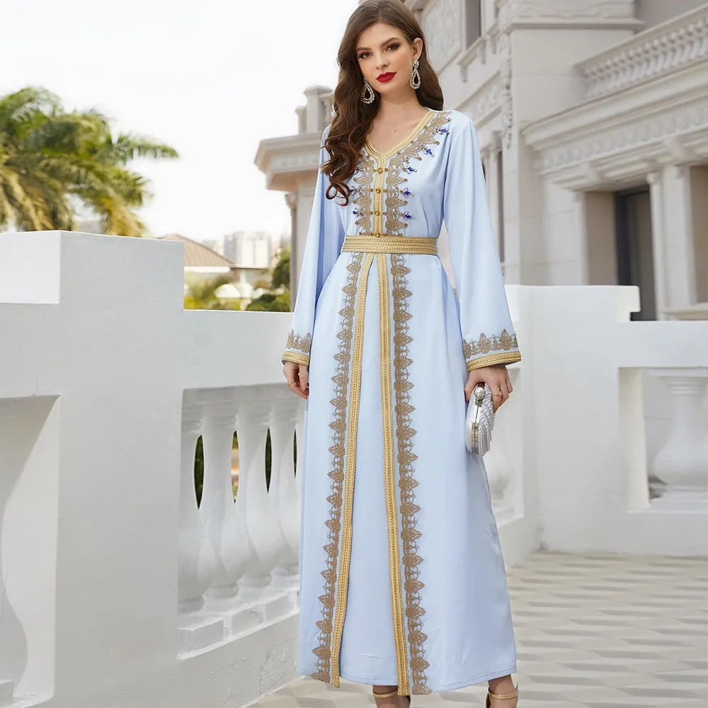 Kaftan Embroidery Elegant Long Sleeve Moroccan Long Dress