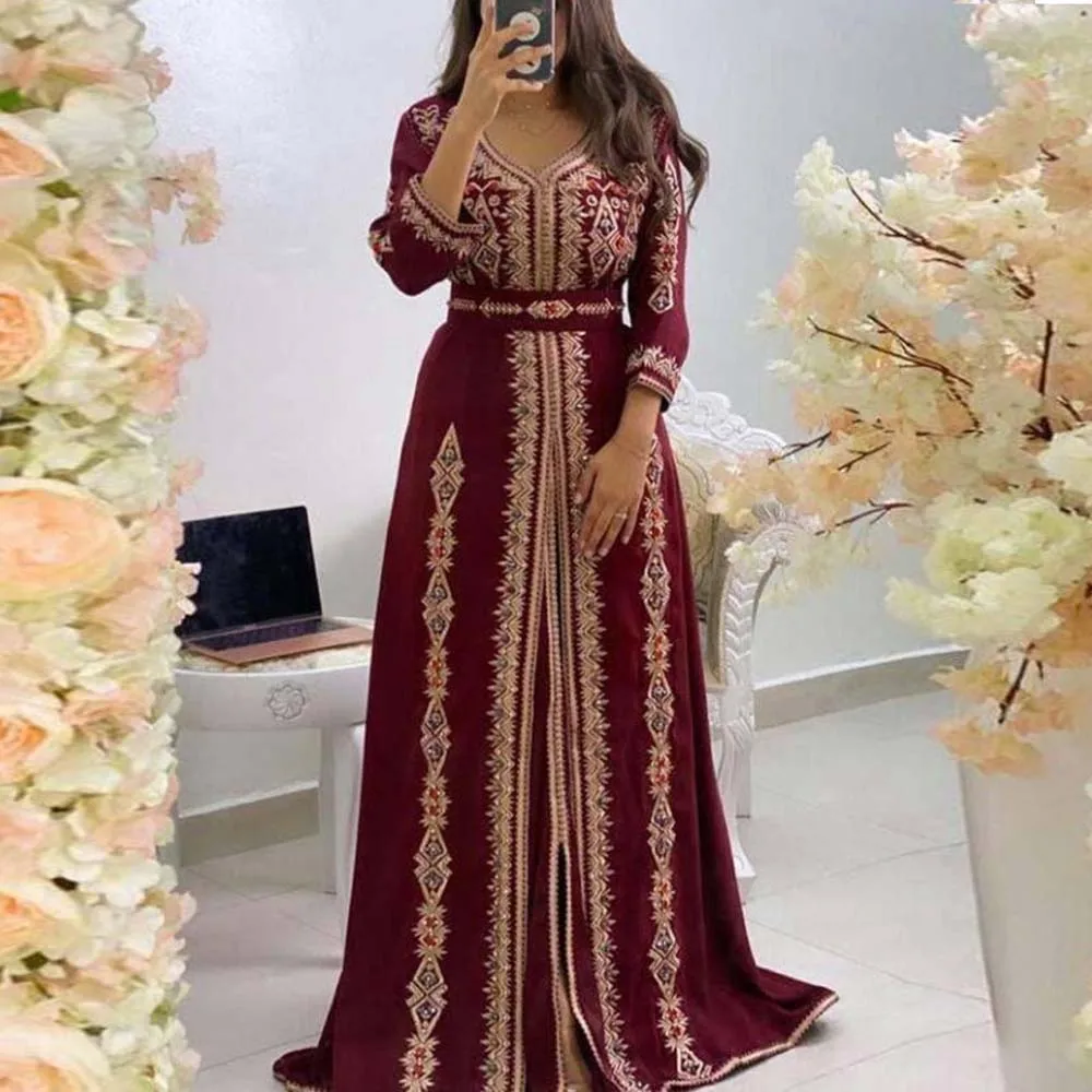 Kaftan Embroidery Elegant Long Sleeve Moroccan Long Dress