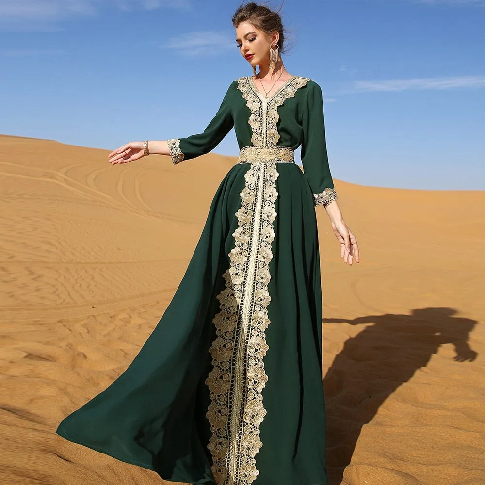 Kaftan Embroidery Elegant Long Sleeve Moroccan Long Dress