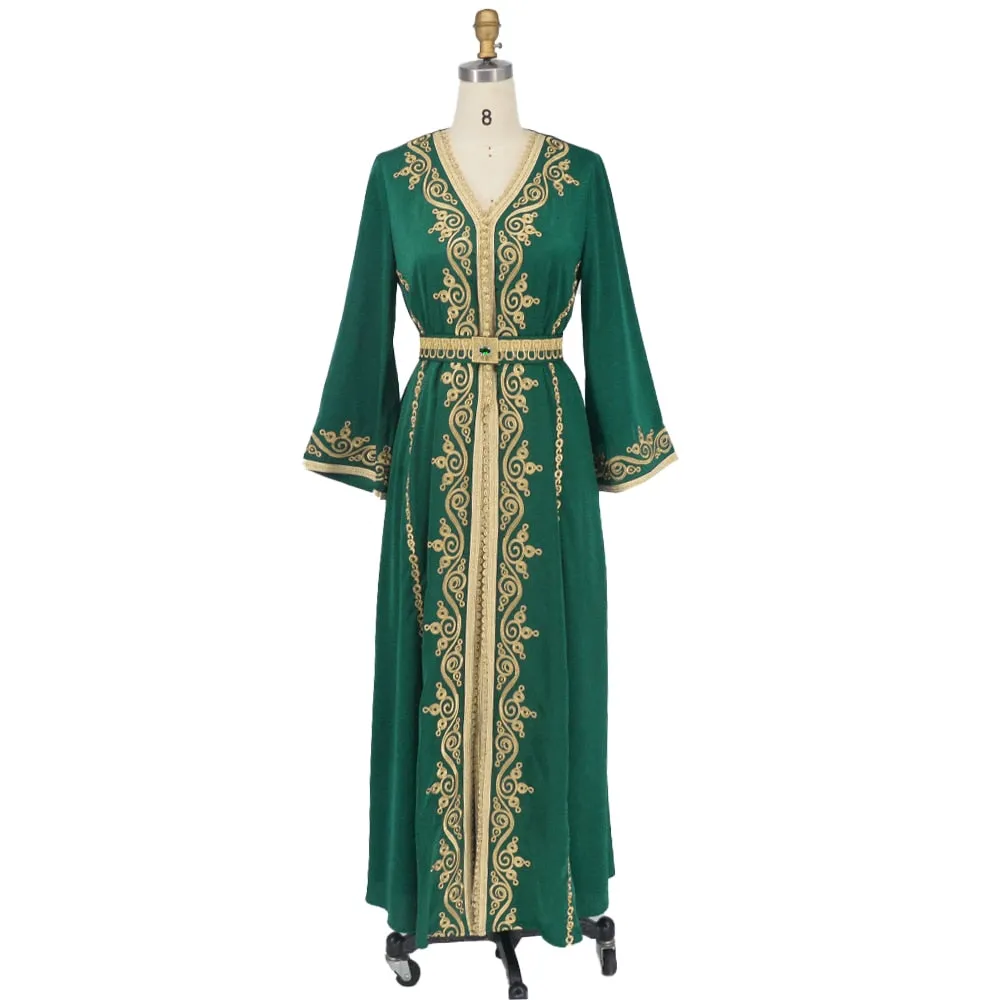 Kaftan Embroidery Elegant Long Sleeve Moroccan Long Dress