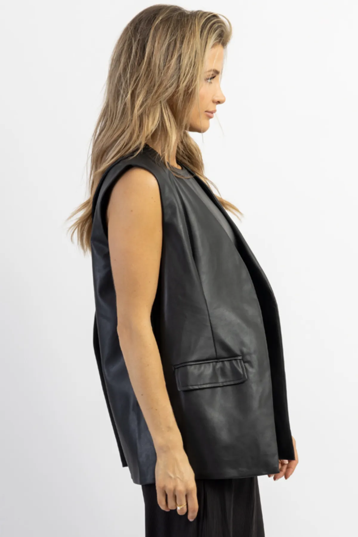 LACI BLACK LEATHER HALTER CROP + VEST SET