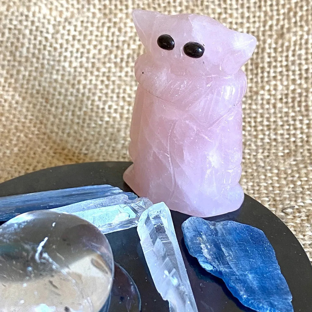 Little Rose Quartz Alien with Shungite, Blue Kyanite, Lemurian Quartz