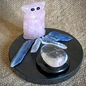 Little Rose Quartz Alien with Shungite, Blue Kyanite, Lemurian Quartz