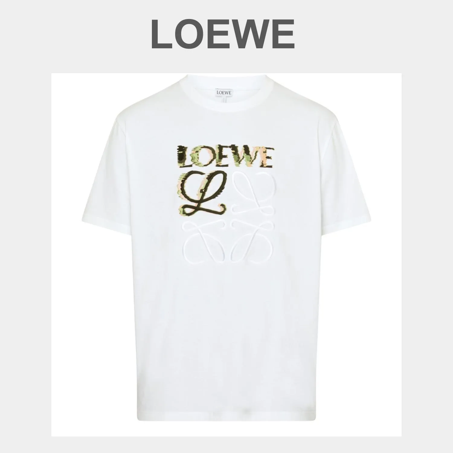 LOEWE  |Crew Neck Plain Cotton Short Sleeves Logo Luxury