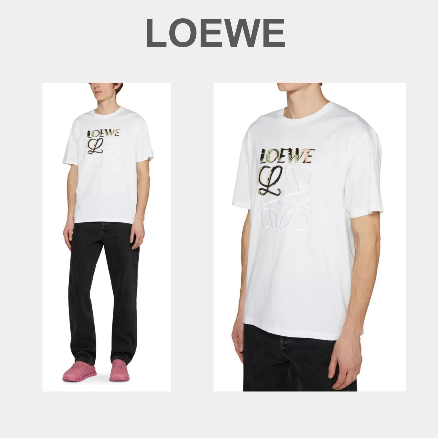 LOEWE  |Crew Neck Plain Cotton Short Sleeves Logo Luxury