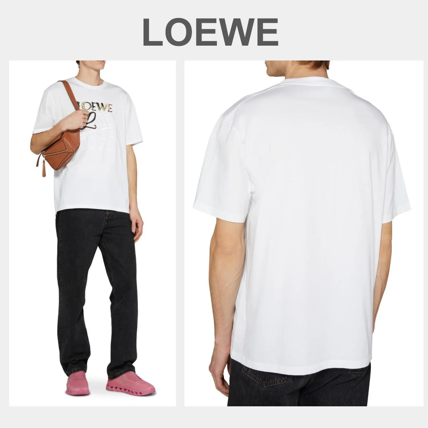 LOEWE  |Crew Neck Plain Cotton Short Sleeves Logo Luxury