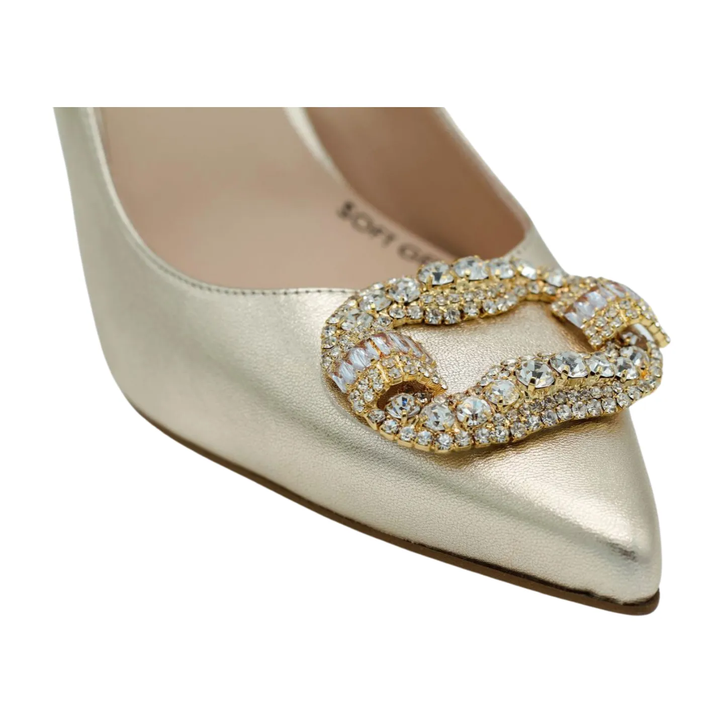 MARIAN Gold leather Heeled  Court Shoe  with  Diamante Buckle