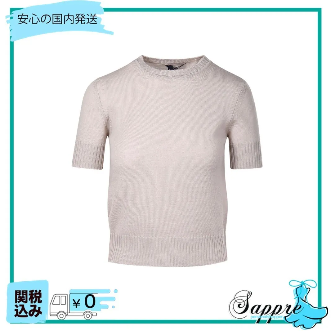 MaxMara  |Crew Neck Casual Style Wool Plain Short Sleeves