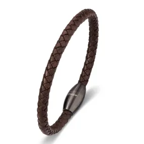 Mens leather stainless steel bracelet Brown