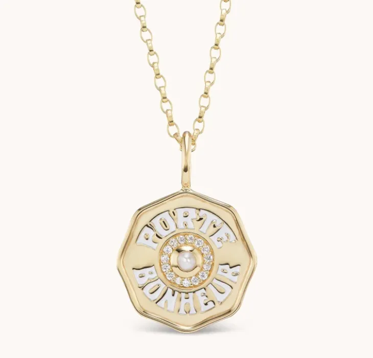 mini pb enamel coin necklace 14 kt