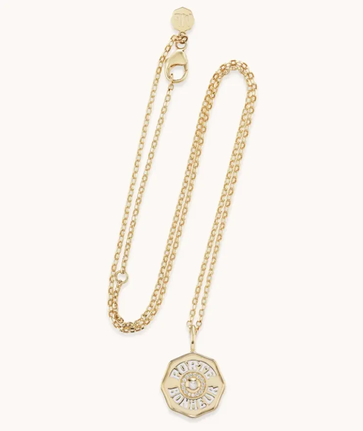 mini pb enamel coin necklace 14 kt