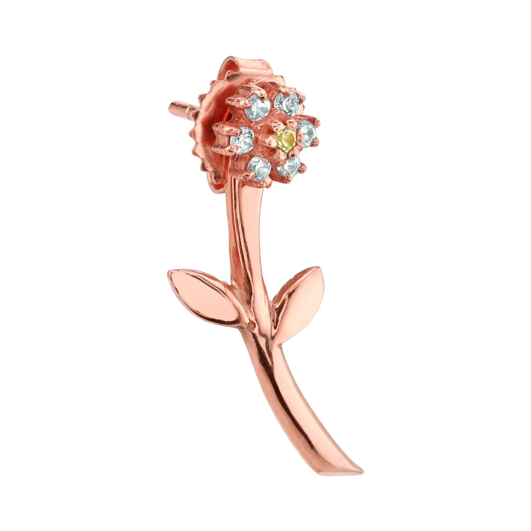 Mini Teddy Flower Earring - White Diamond / 14k Rose Gold