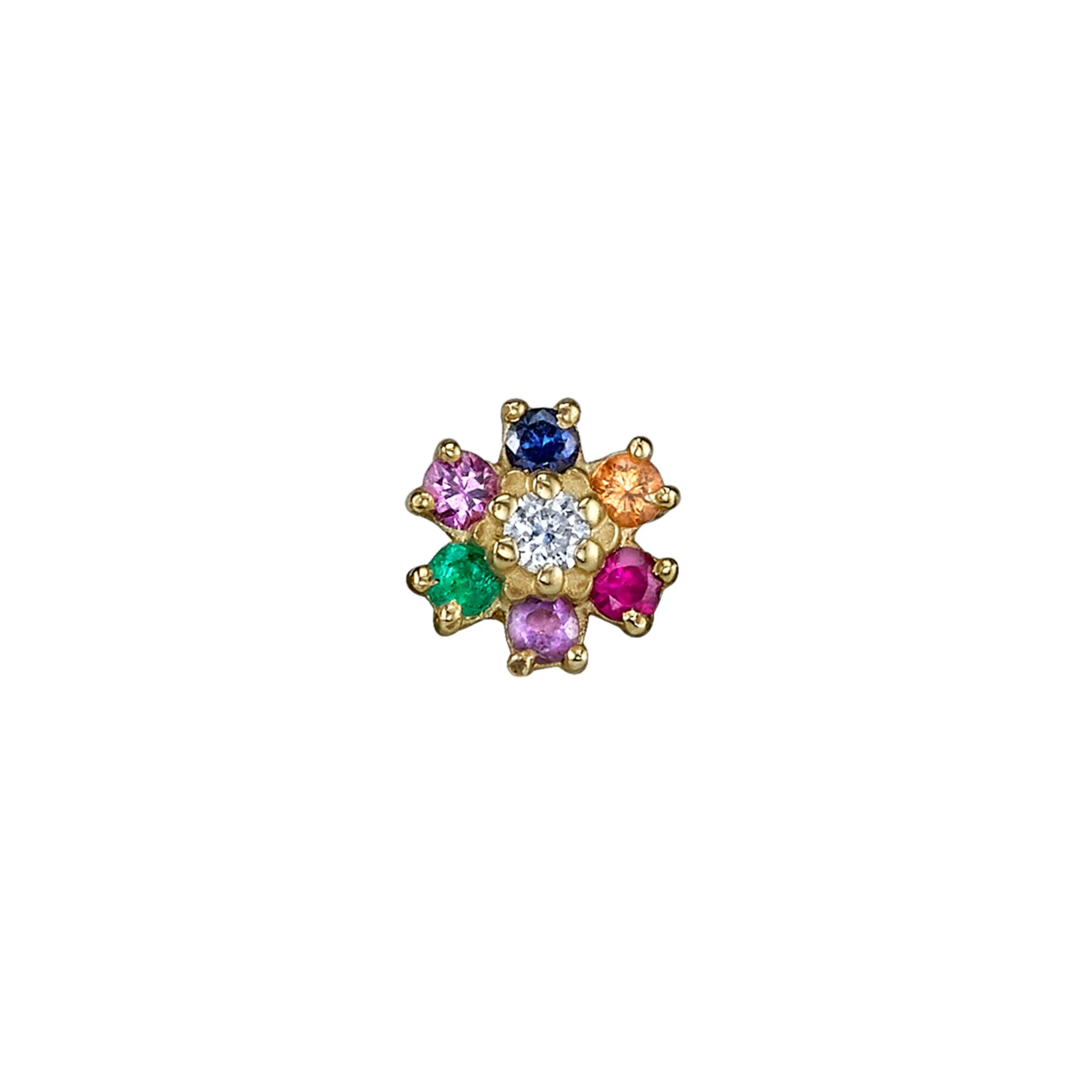 Mini Teddy Flower Stud - Rainbow / 14k Yellow Gold