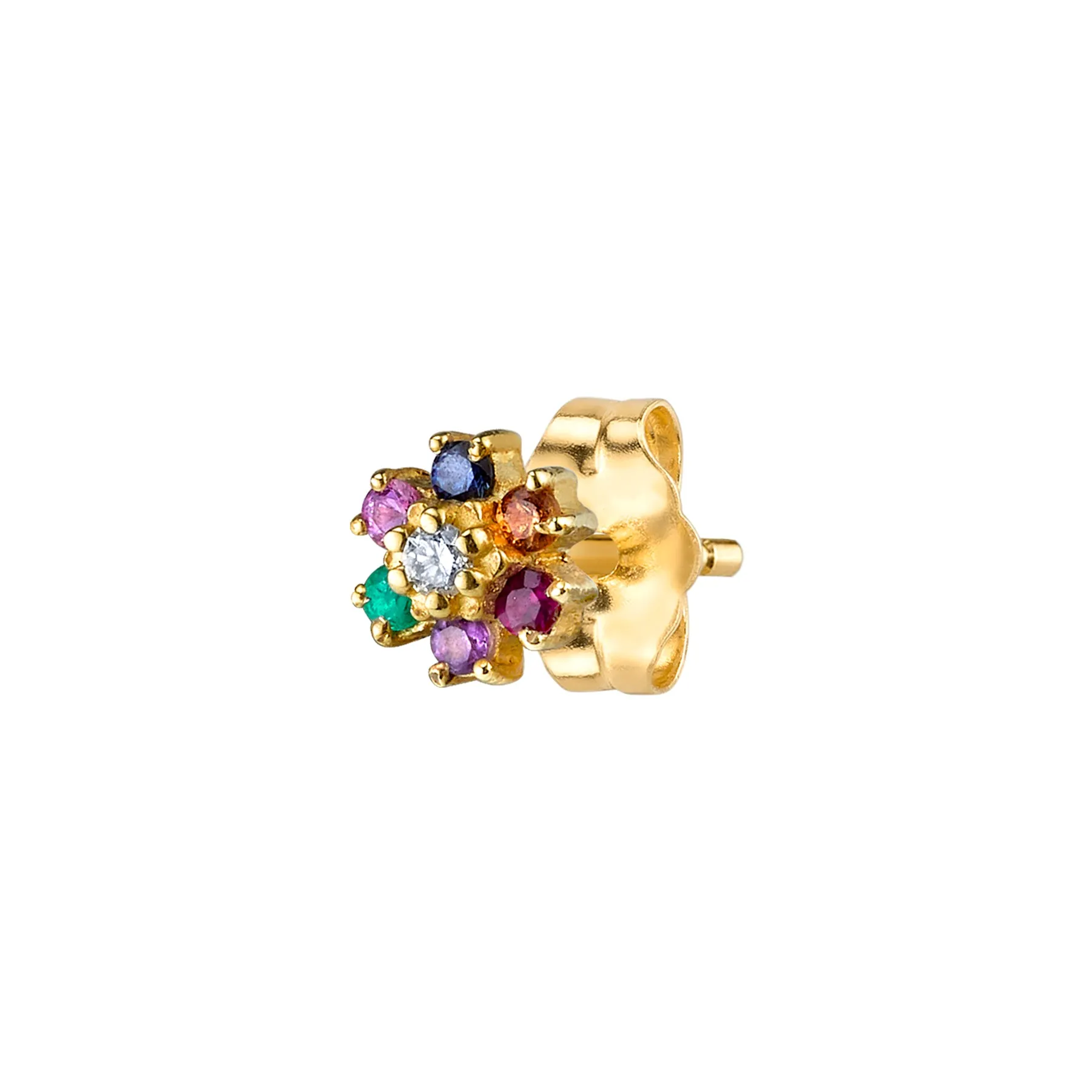 Mini Teddy Flower Stud - Rainbow / 14k Yellow Gold