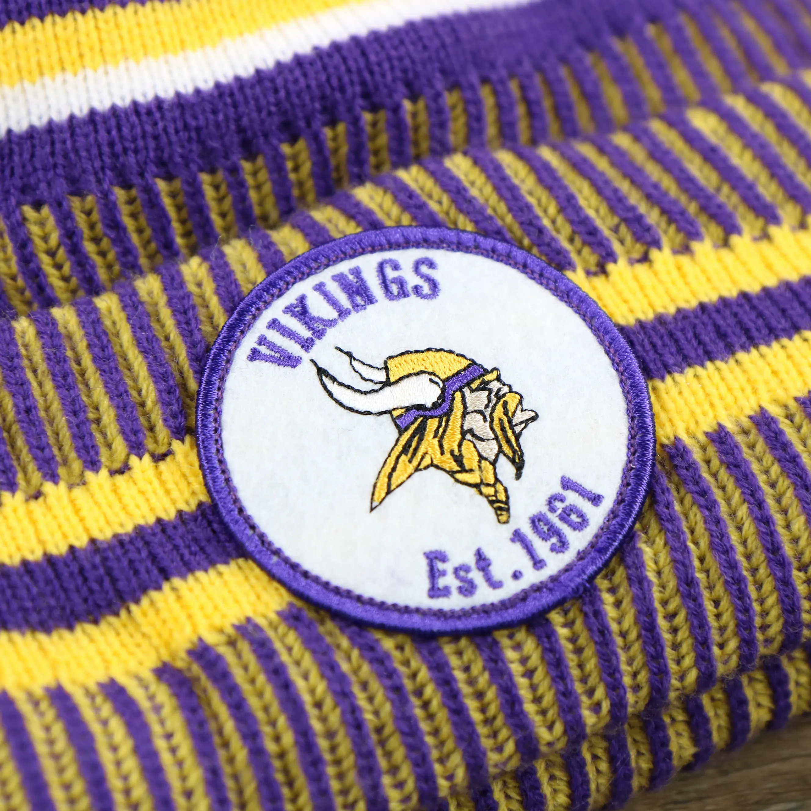 Minnesota Vikings On Field Sideline Cuffed Winter Knit Pom Pom Beanie | Purple Winter Beanie