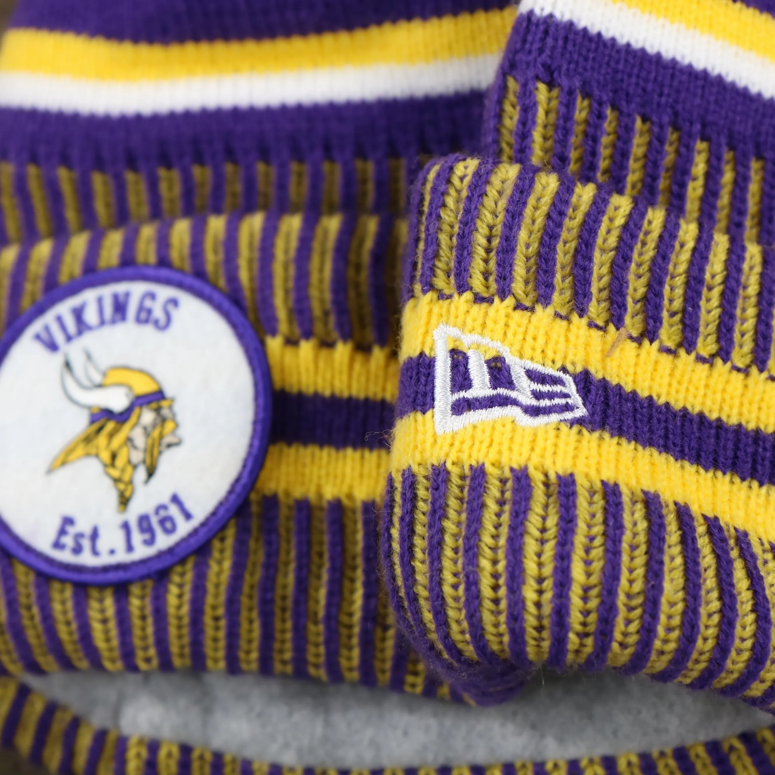 Minnesota Vikings On Field Sideline Cuffed Winter Knit Pom Pom Beanie | Purple Winter Beanie