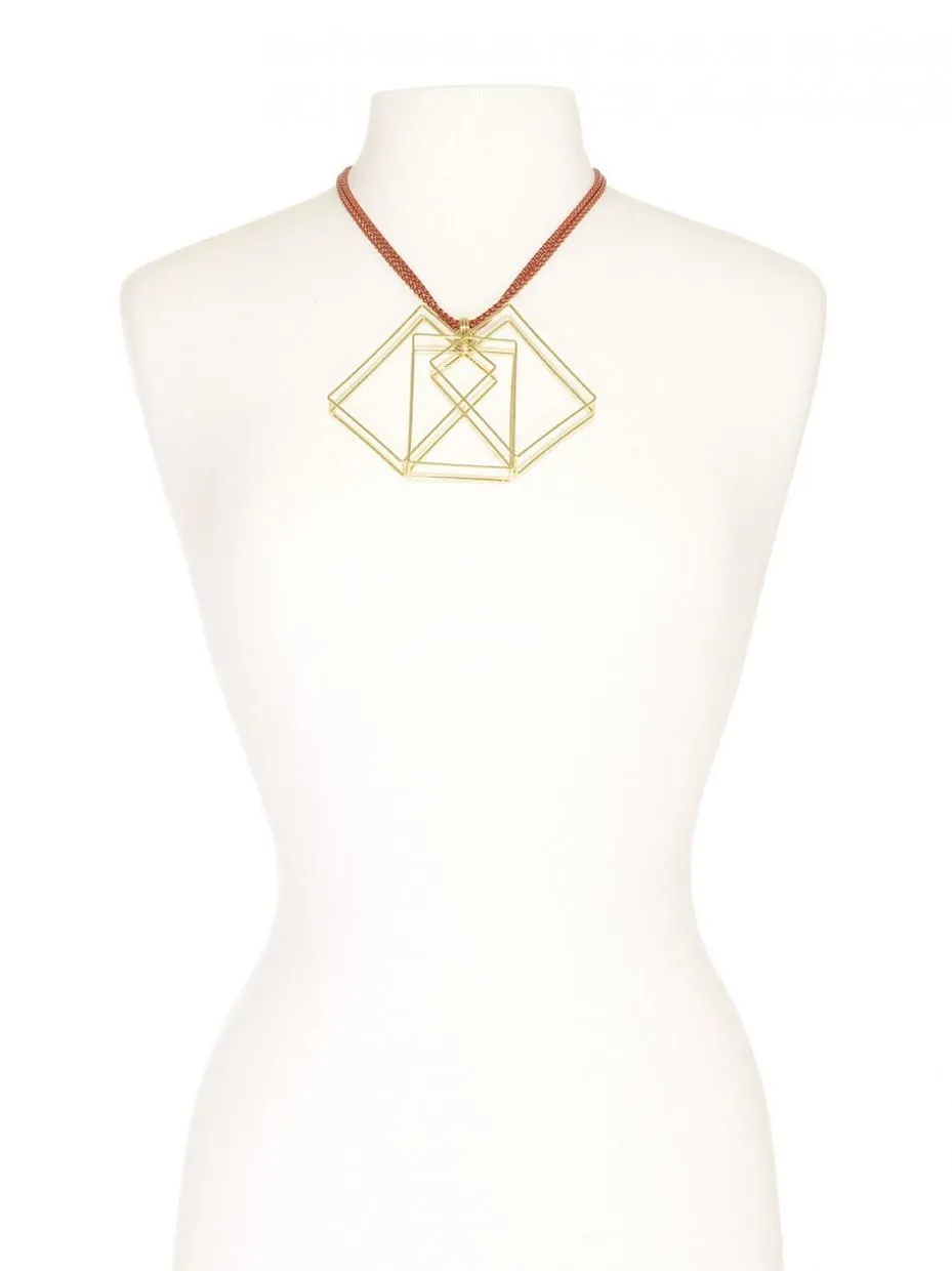 Modern Angles Layered Box Necklace with Red Accents